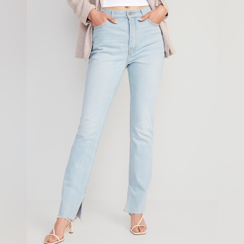 Old Navy Extra High-Rise Kicker Boot-Cut Button-Fly Raw Edge Jeans Size …